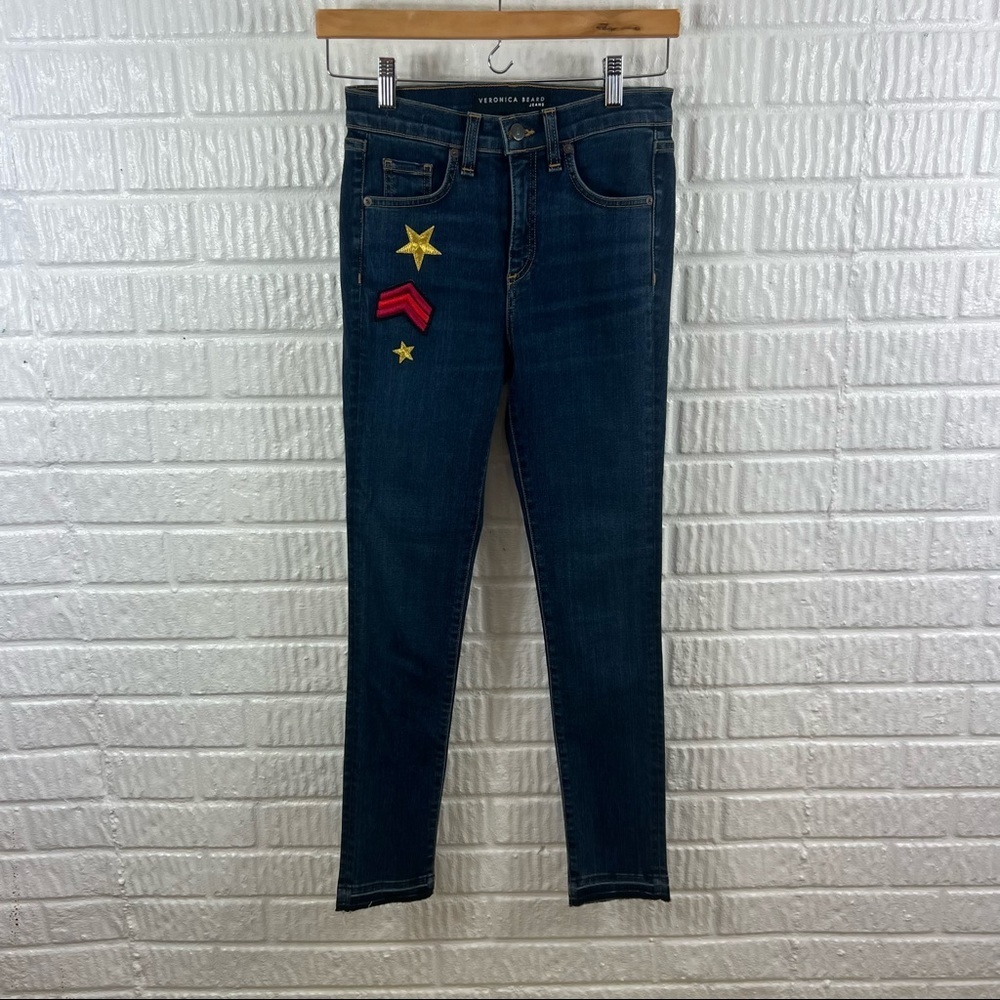 Veronica Beard | Kate 10” Patch Skinny Jean Raw Hem 24 - Picture 2 of 8